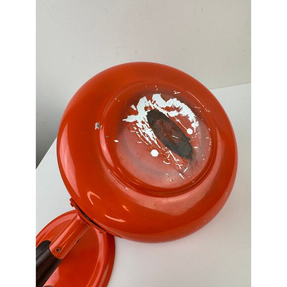 Vintage Bright Orange Fondue Pot Plate Combo Aluminum Wooden Handle with Lid - Picture 7 of 11